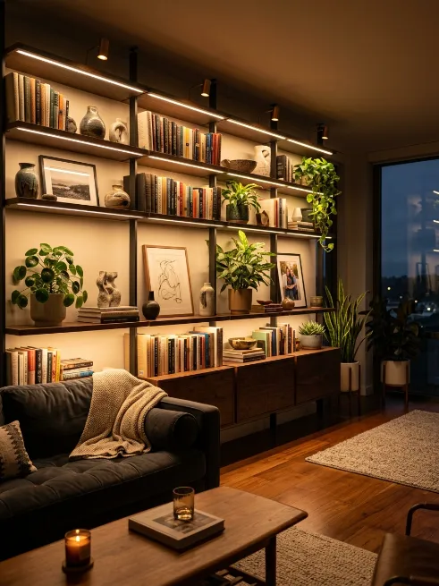 Add accent lighting to shelves