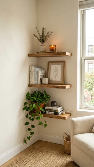 Add floating shelves in awkward corners