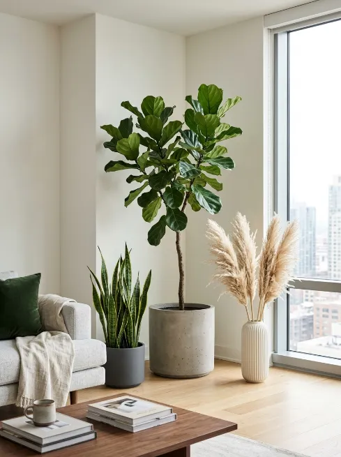 Add greenery with sculptural shapes