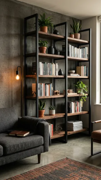 Add industrial style shelving