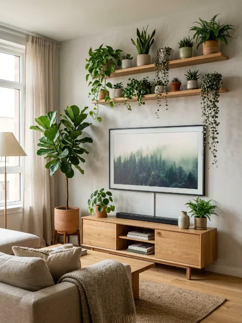 Add plants around the television