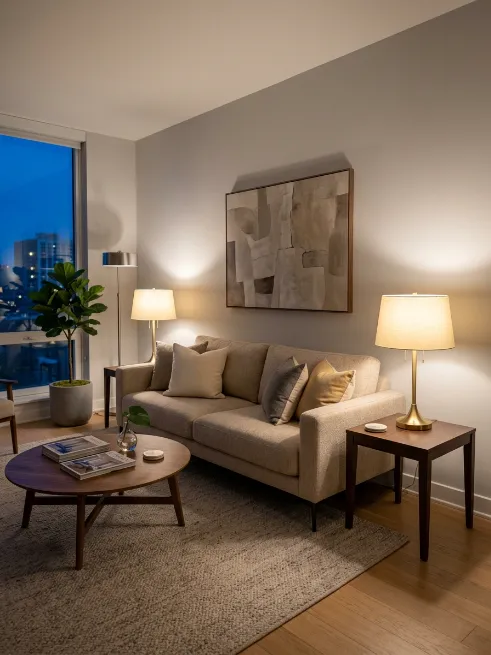 Add table lamps instead of relying on overhead light