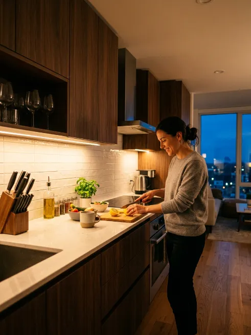 Add under cabinet lighting in the kitchen