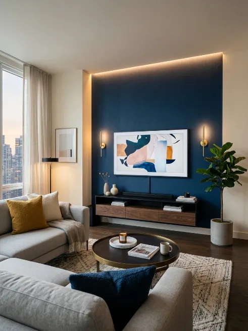 Add a bold accent wall behind the tv