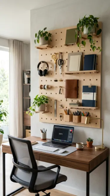 Add a pegboard in the kitchen or office