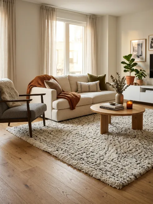 Add a rug to soften hard flooring