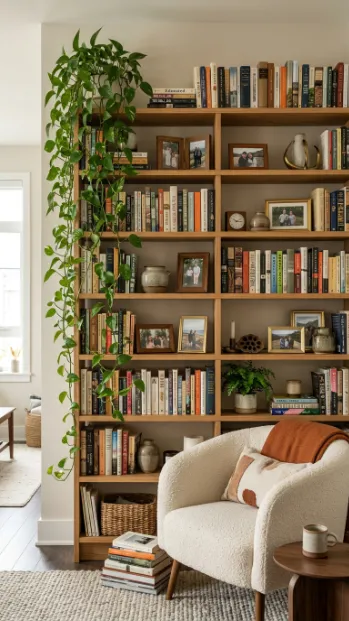 Add a trailing plant to a bookshelf