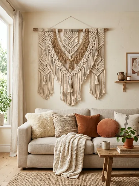 Add a woven wall hanging