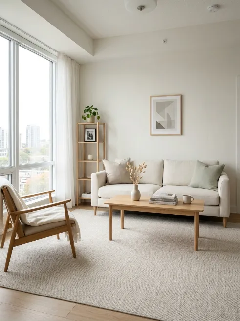 Choose neutral rugs for small spaces