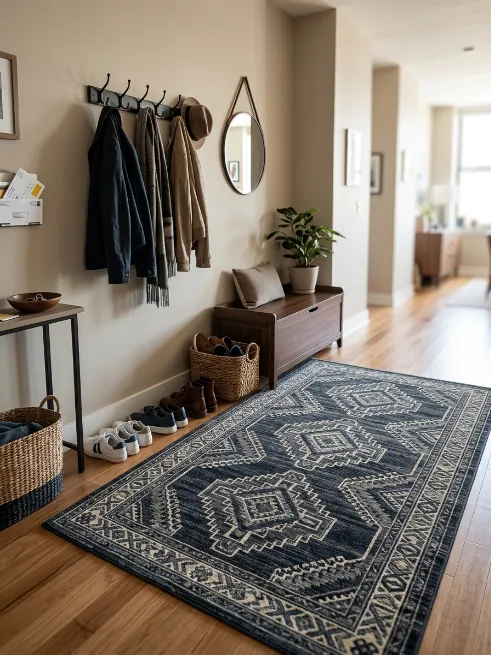Choose patterned rugs to hide wear