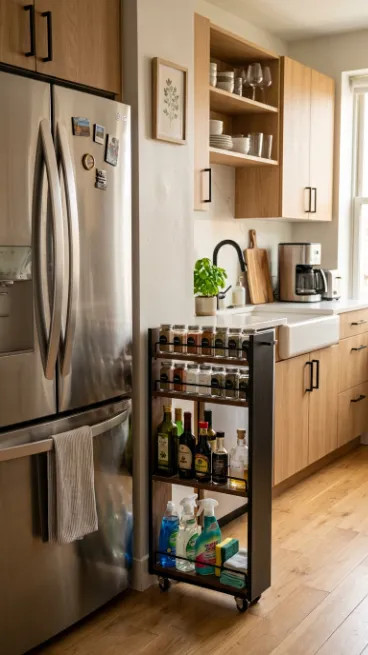 Choose slim storage solutions for narrow gaps