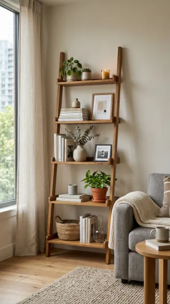 Choose a ladder shelf instead of a bulky bookcase