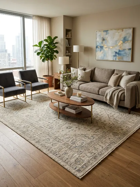Choose a rug large enough for your furniture