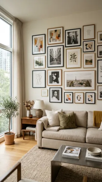Create a gallery wall with mixed frames