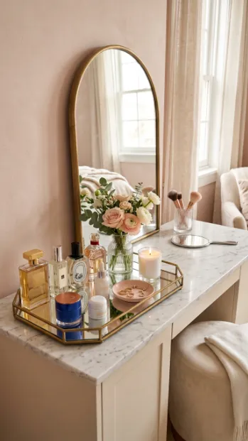 Display perfume bottles on a tray