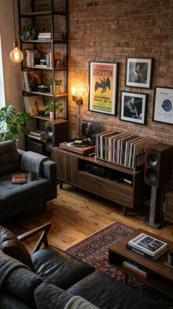 Display a record player or sound system