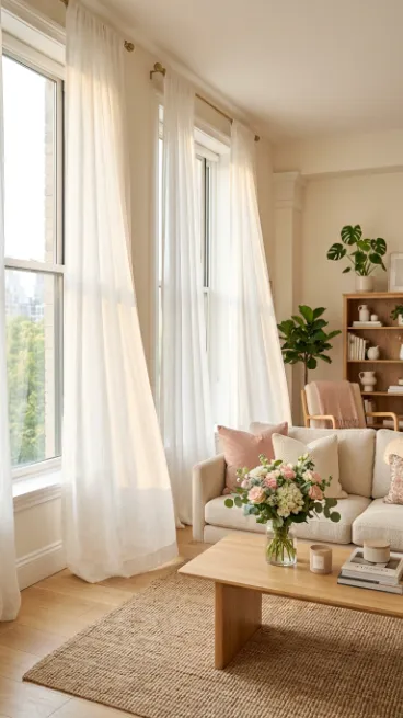 Hang sheer curtains for soft light