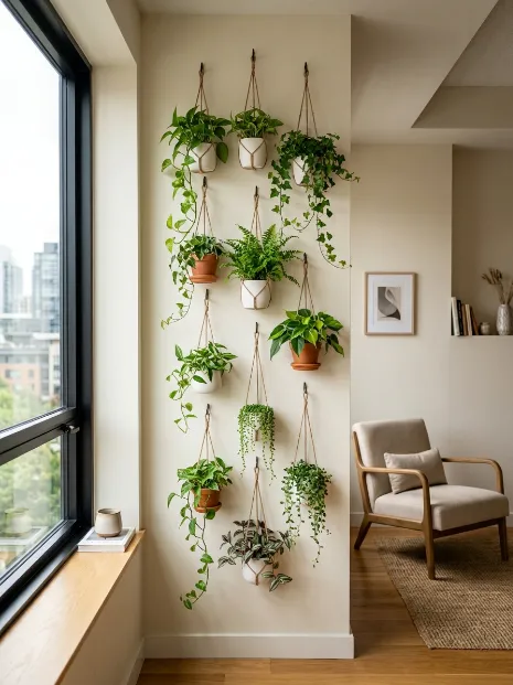 Hang a vertical row of plants