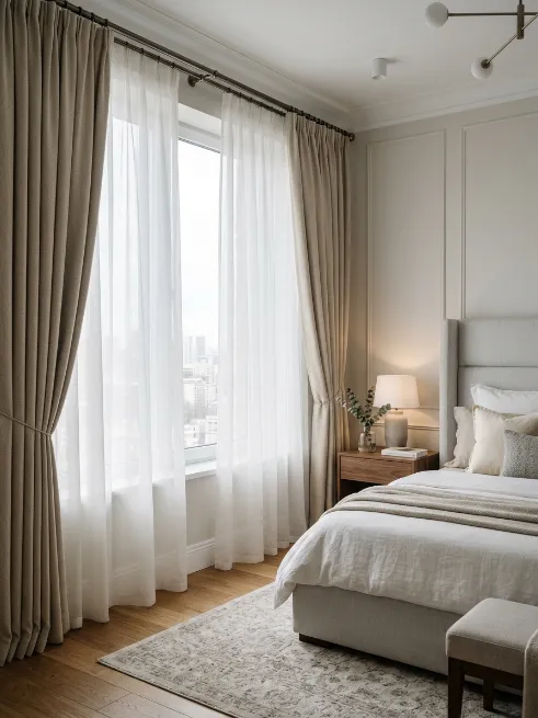 Layer sheer and blackout curtains together
