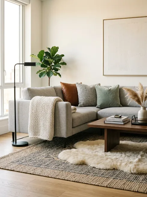 Layer textures through rugs and throws