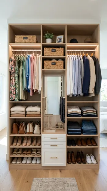 Set up his and hers closet zones