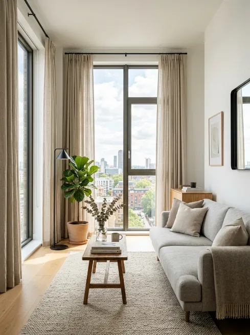 Swap curtains for sleek blinds or simple drapes