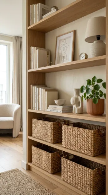 Use baskets for hidden storage