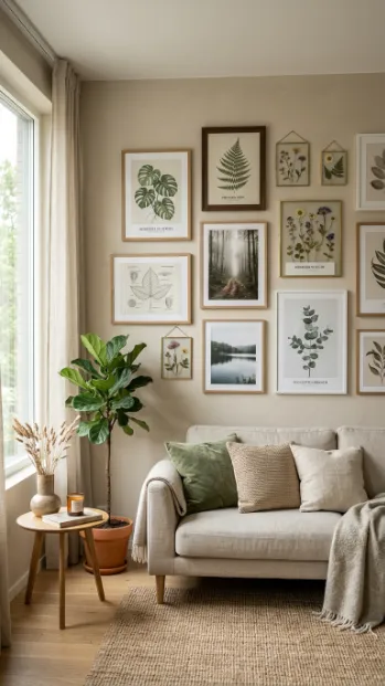 Use botanical or nature prints for a calm feel