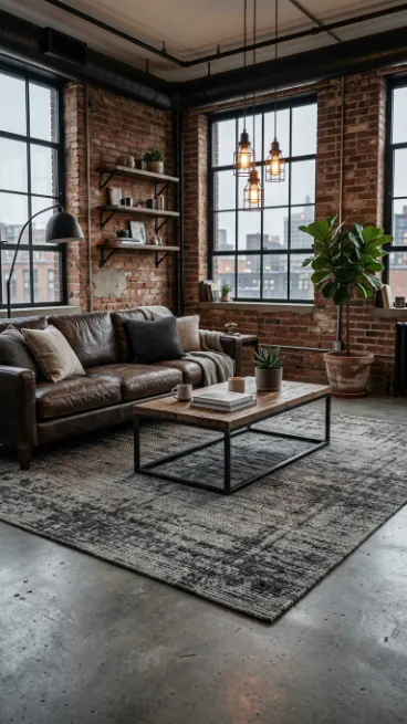 Use concrete flooring or rugs that mimic the look