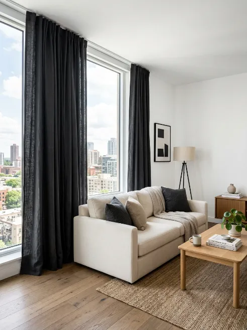 Use contrasting curtains for visual interest