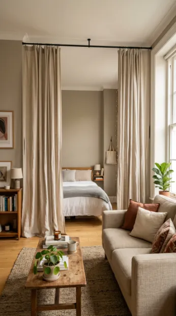 Use curtains as a cheap room divider