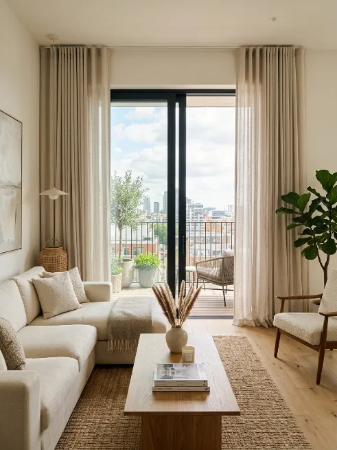 Use curtains to soften sliding glass doors