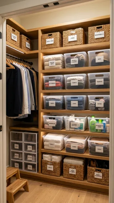 Use labeled bins for easy access