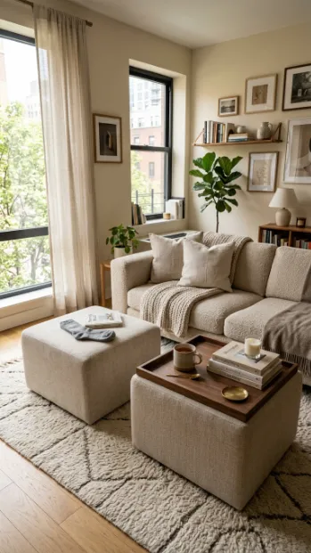 Use ottomans with trays for extra function