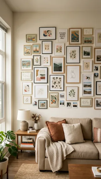 Use postcards or small prints for an affordable layer