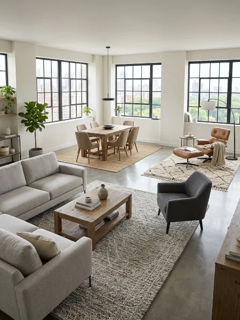 Use rugs to define zones in open layouts