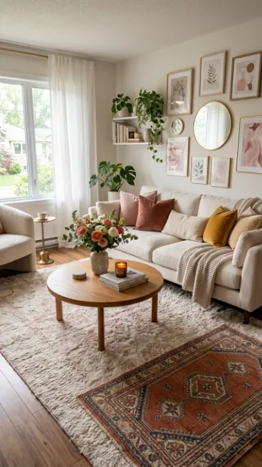 Use soft rugs to ground a room