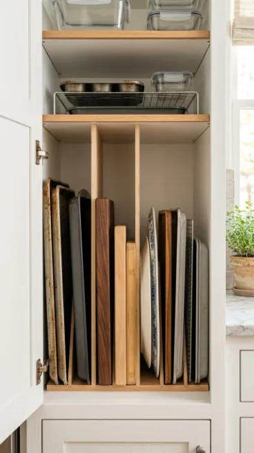 Use vertical dividers in cabinets