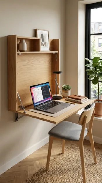 Use wall mounted desks that fold away