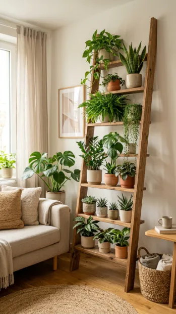 Use a ladder shelf for multiple plants