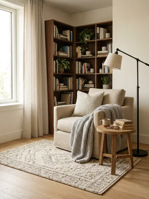 Use a rug to anchor a reading nook