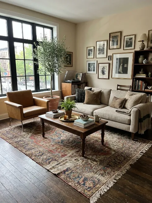 Use a vintage or distressed rug for character