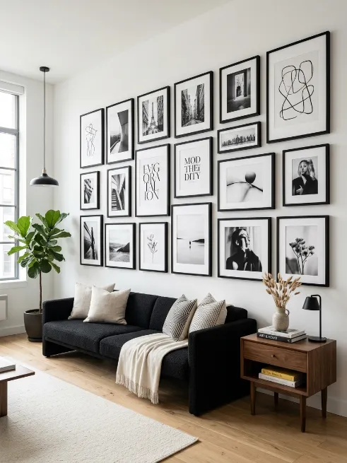 Add black frames against white walls