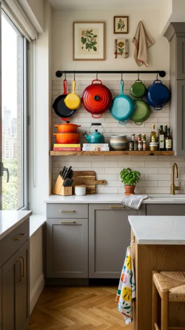 Add colorful cookware as display
