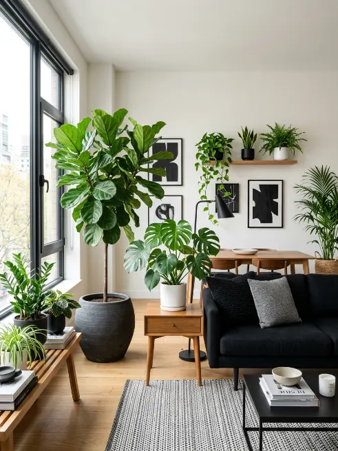 Add greenery for a living contrast