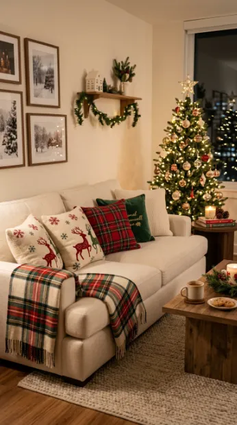 10. Add Holiday Throw Pillows and Blankets