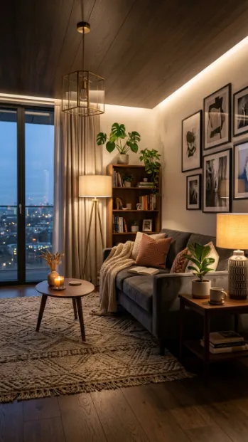 Add layered lighting throughout the room