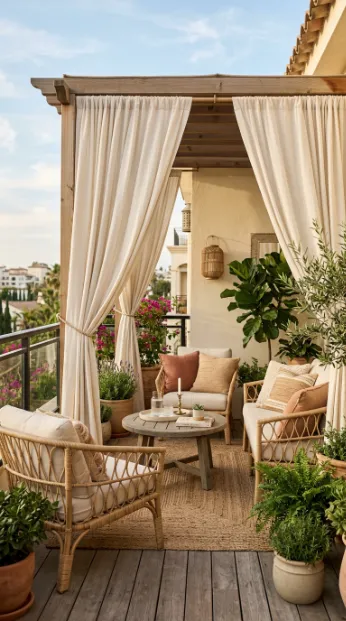 Add outdoor curtains for softness