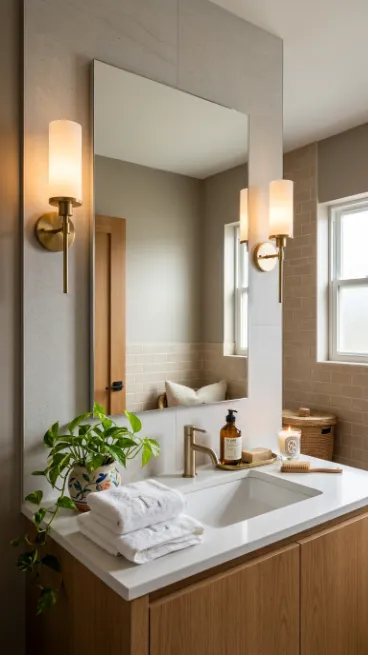 Add soft layered lighting around the mirror