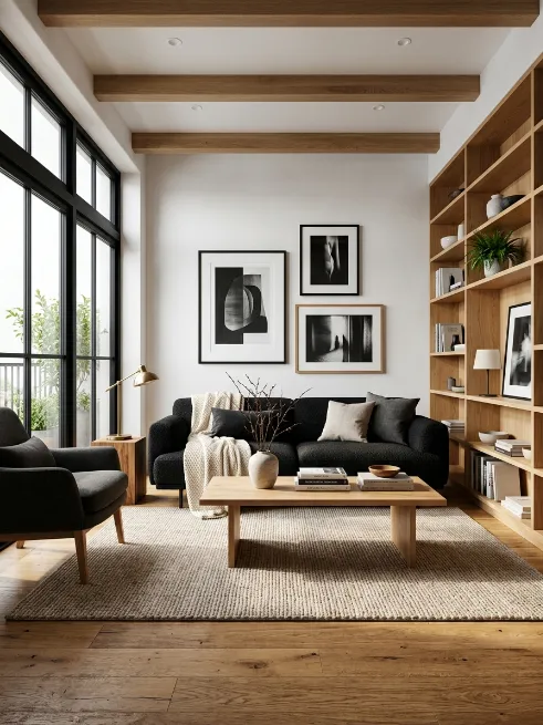 Add wood tones to soften the contrast